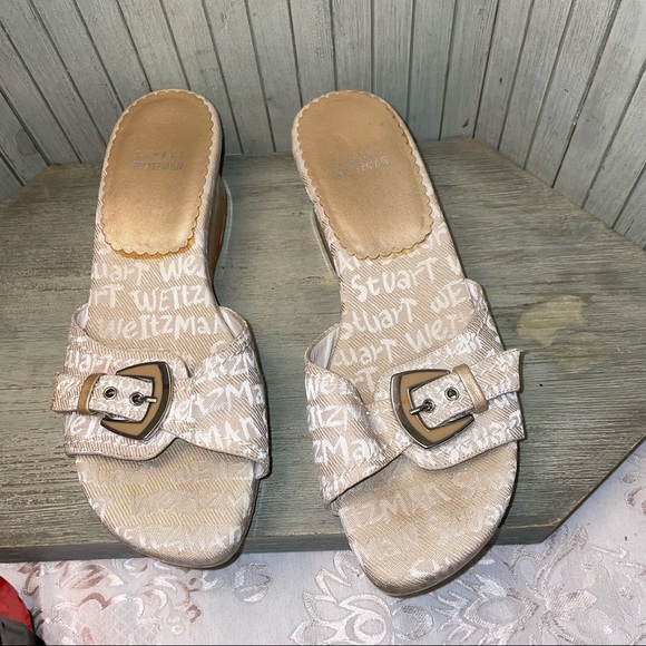 Stuart Weitzman Open Toe Top Buckle Closure Wedge Sandals 7.5B - Picture 2 of 12
